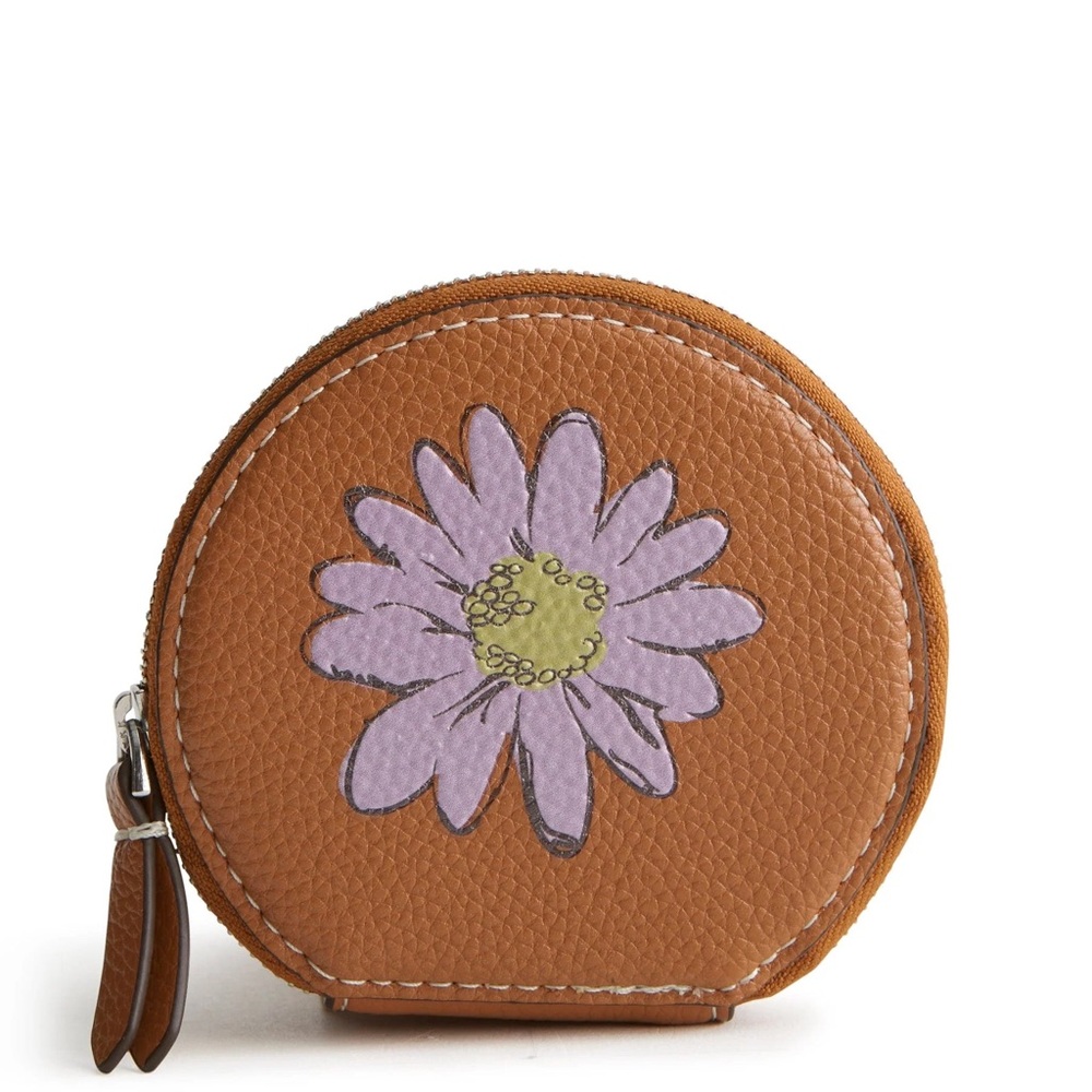 Vera Bradley Faux Leather Roasted Pecan Round Zip Pouch